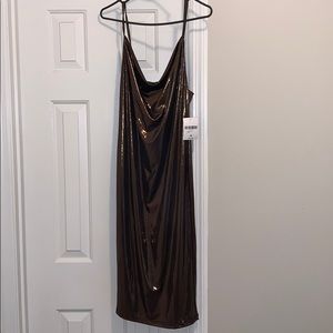 Short scoop neck bronze dress